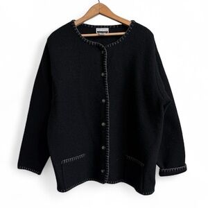 Vintage Express Tricot 100% Wool Black Cardigan Sweater  SMALL